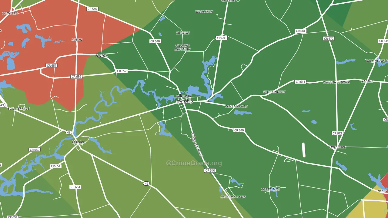 Alloway, NJ Map of Murder Rates