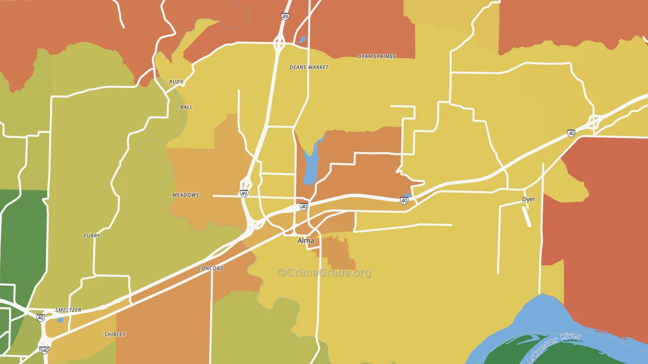 Alma, AR Map of Murder Rates