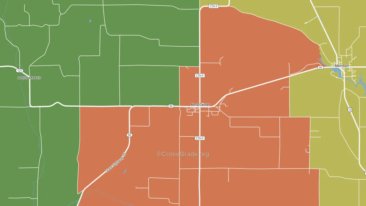 Alma Center, WI Map of Murder Rates