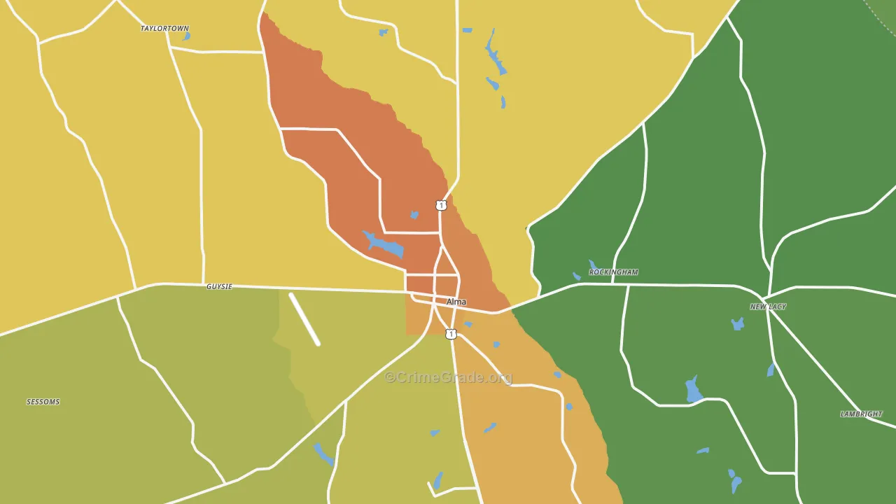 Alma, GA Map of Murder Rates