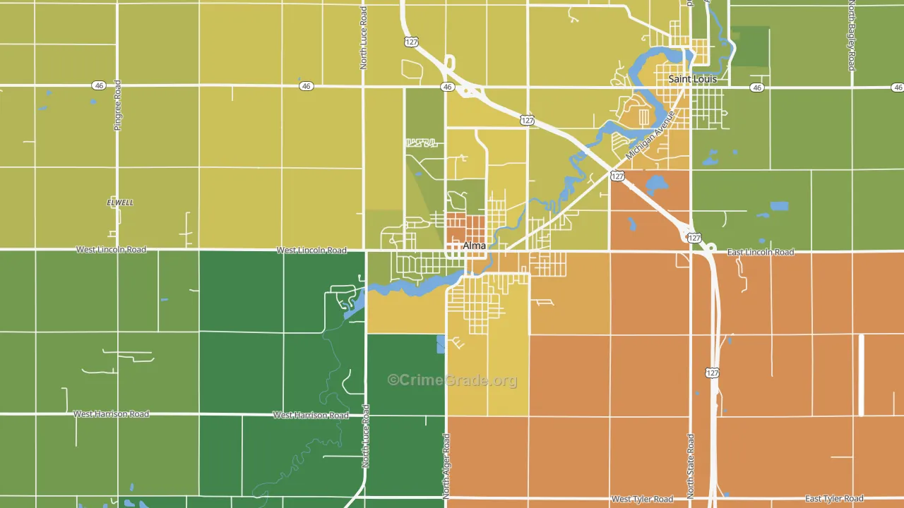 Alma, MI Map of Murder Rates