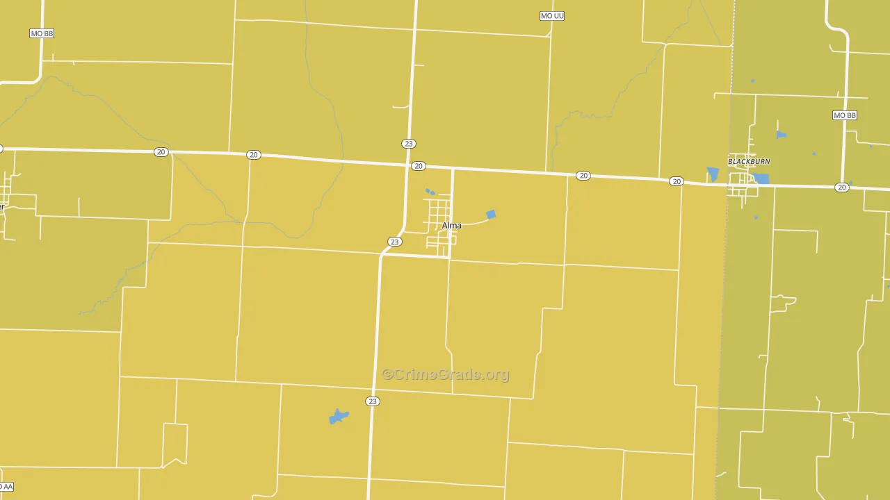 Alma, MO Map of Murder Rates