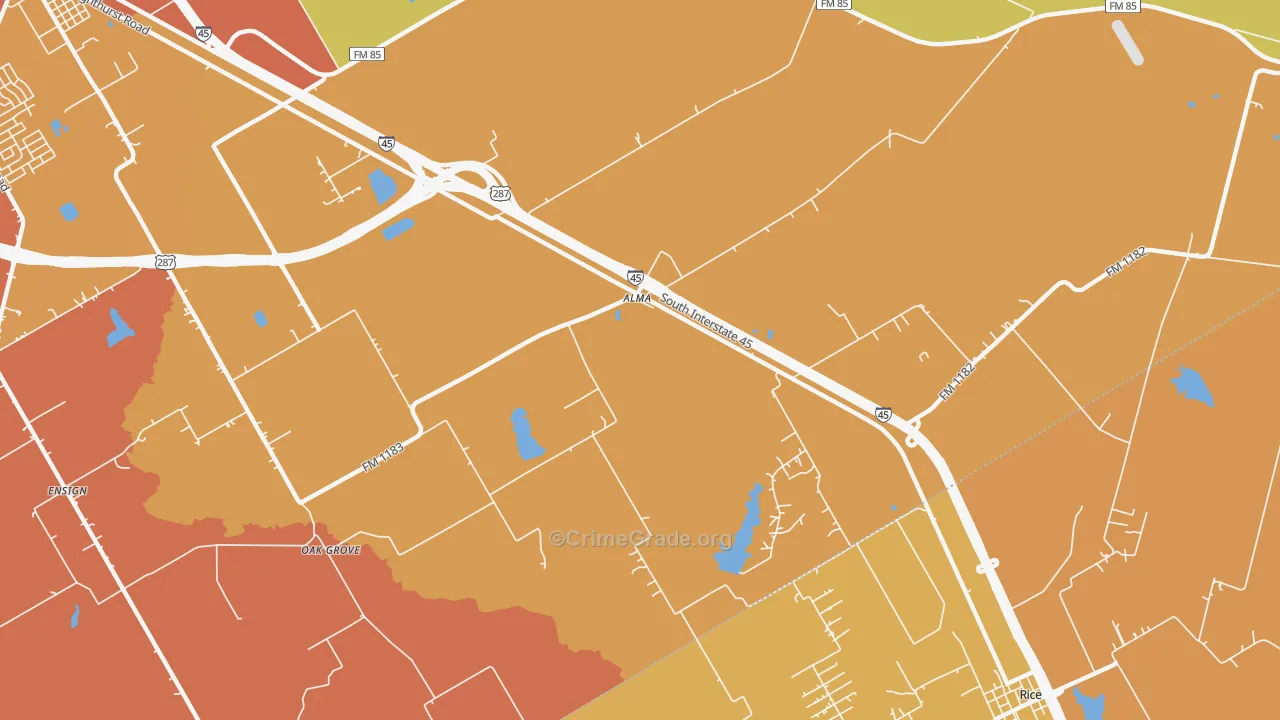 Alma, TX Map of Murder Rates