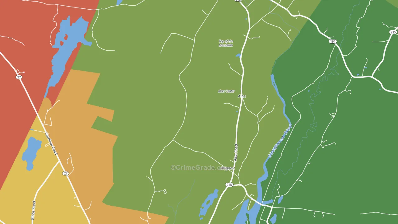 Alna Center, ME Map of Murder Rates
