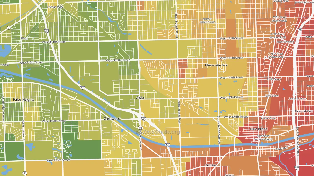 Alsip, IL Map of Murder Rates