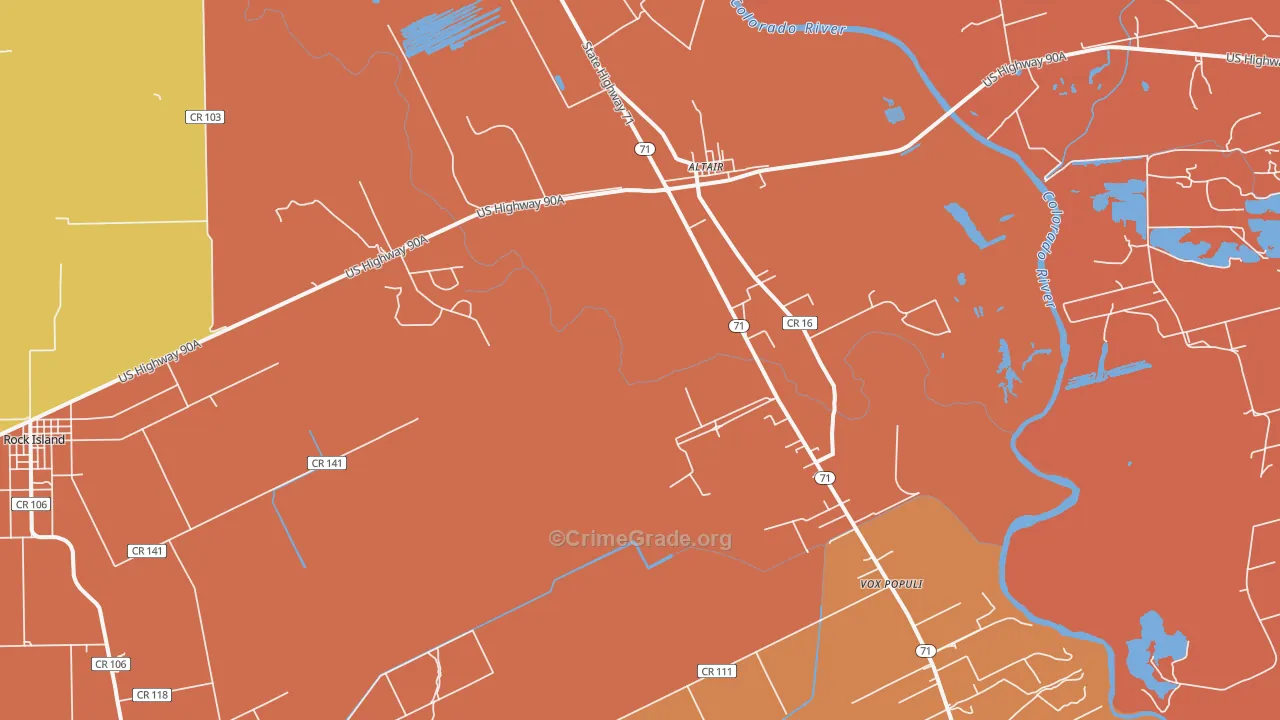 Altair, TX Map of Murder Rates