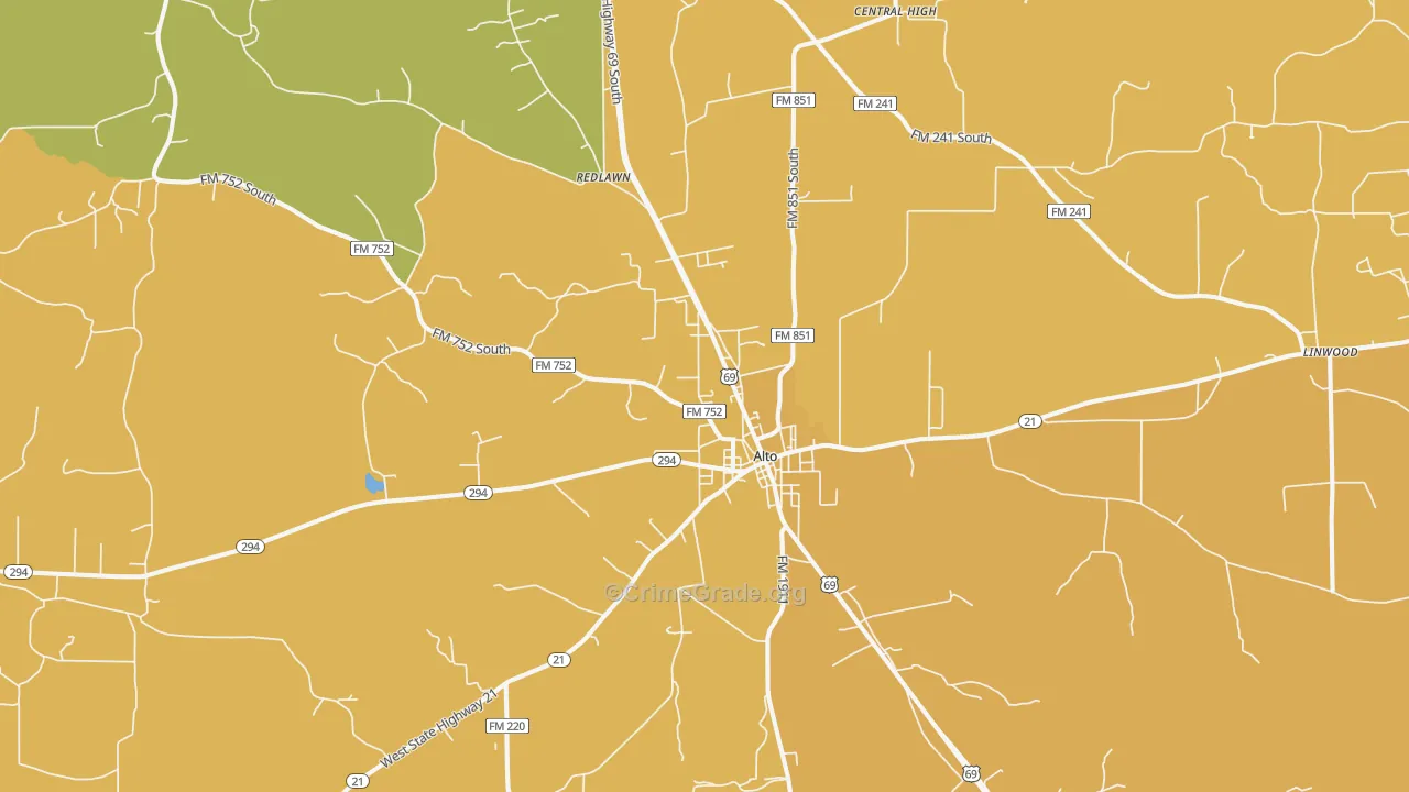 Alto, TX Map of Murder Rates
