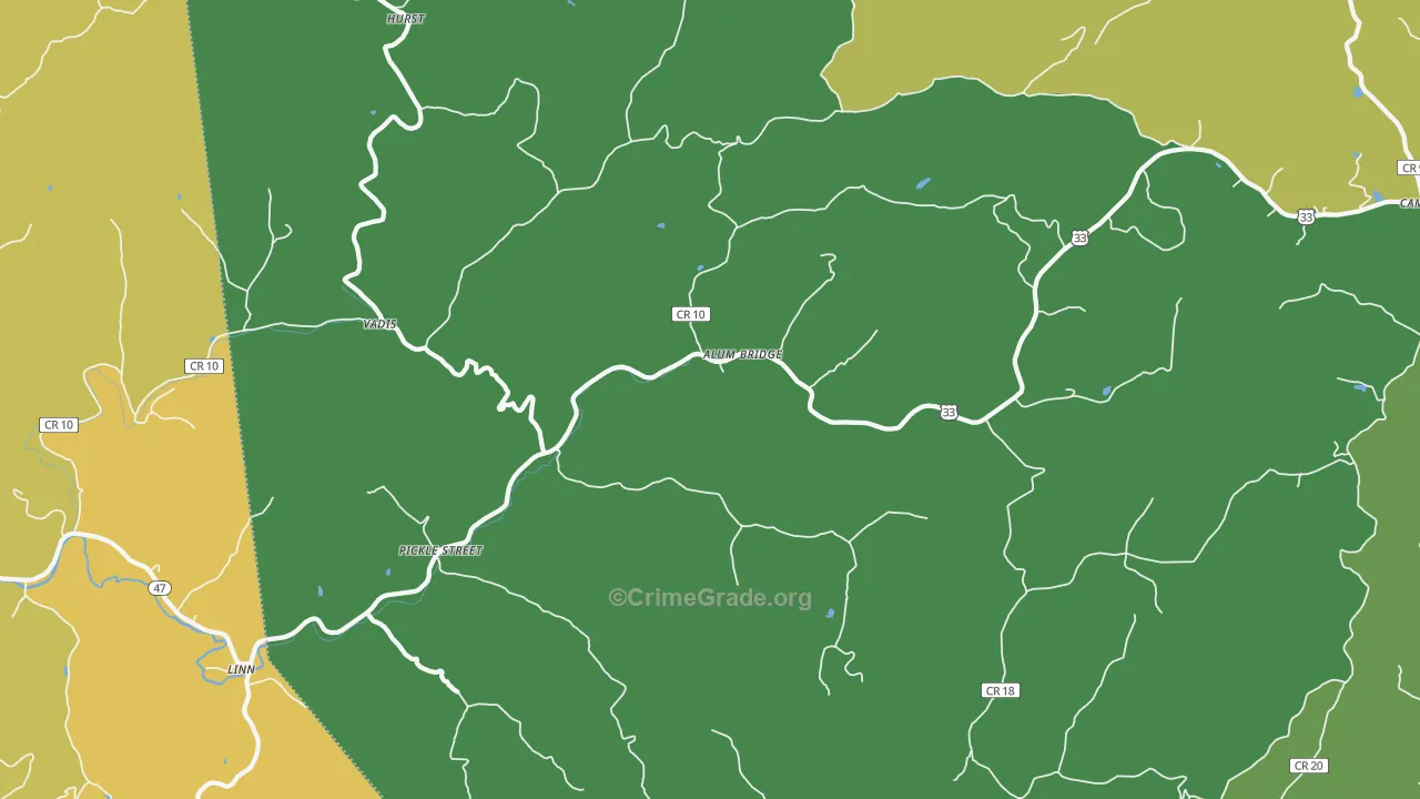 Alum Bridge, WV Map of Murder Rates