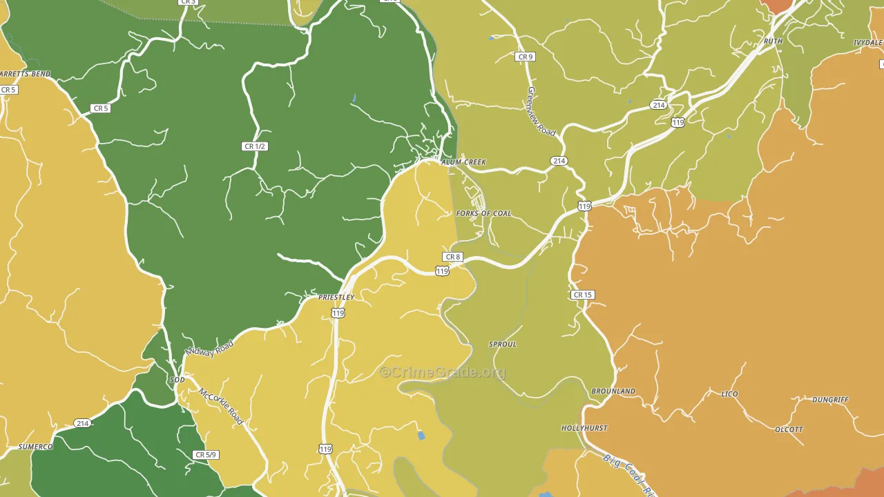 Alum Creek, WV Map of Murder Rates