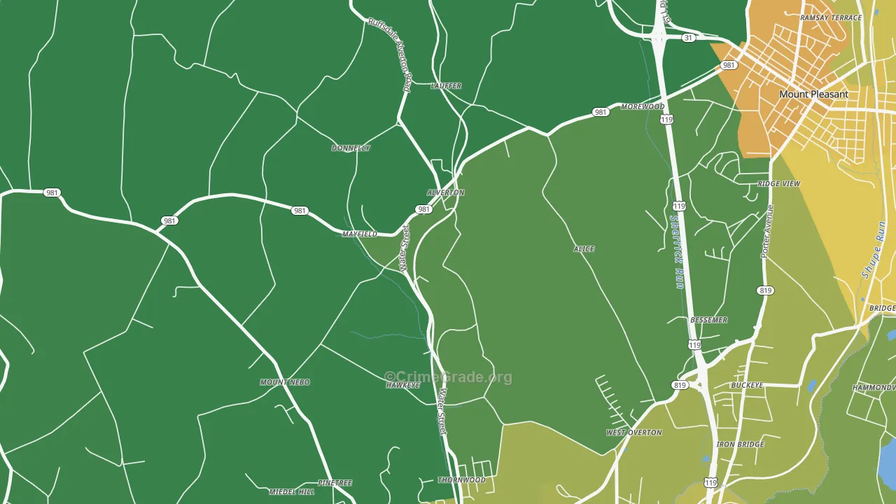 Alverton, PA Map of Murder Rates