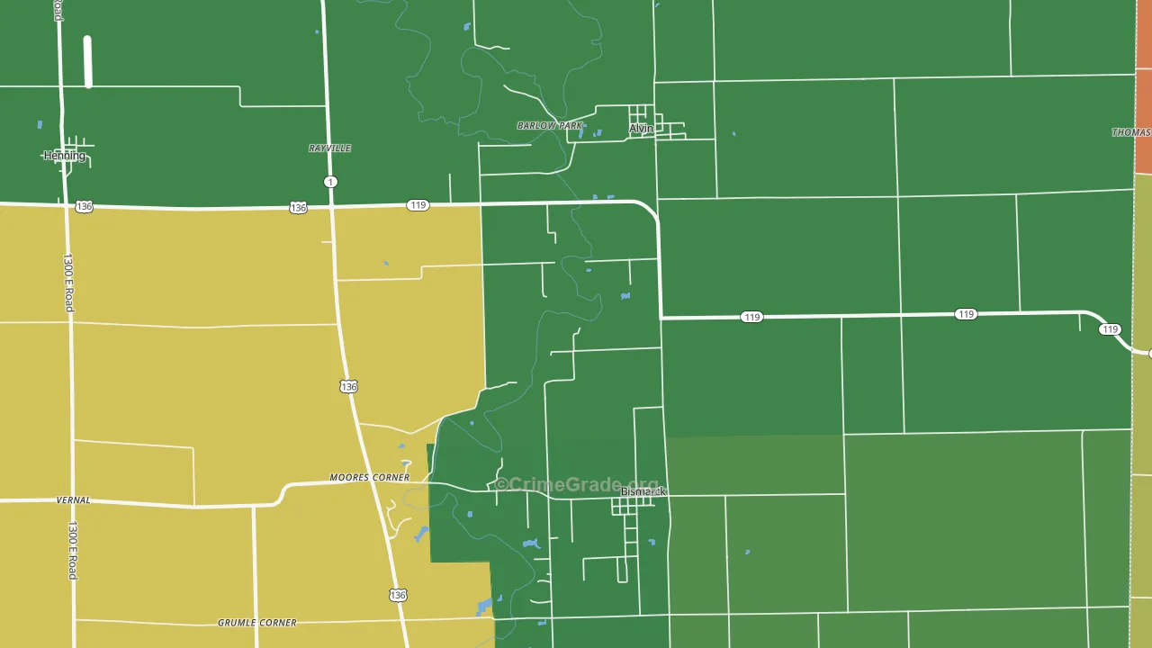 Alvin, IL Map of Murder Rates