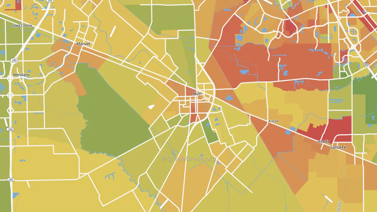 Alvin, TX Map of Murder Rates