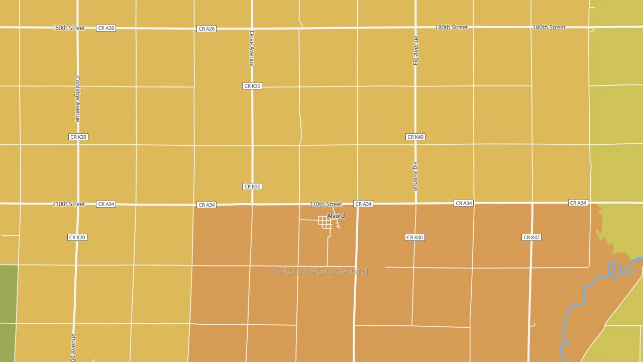 Alvord, IA Map of Murder Rates