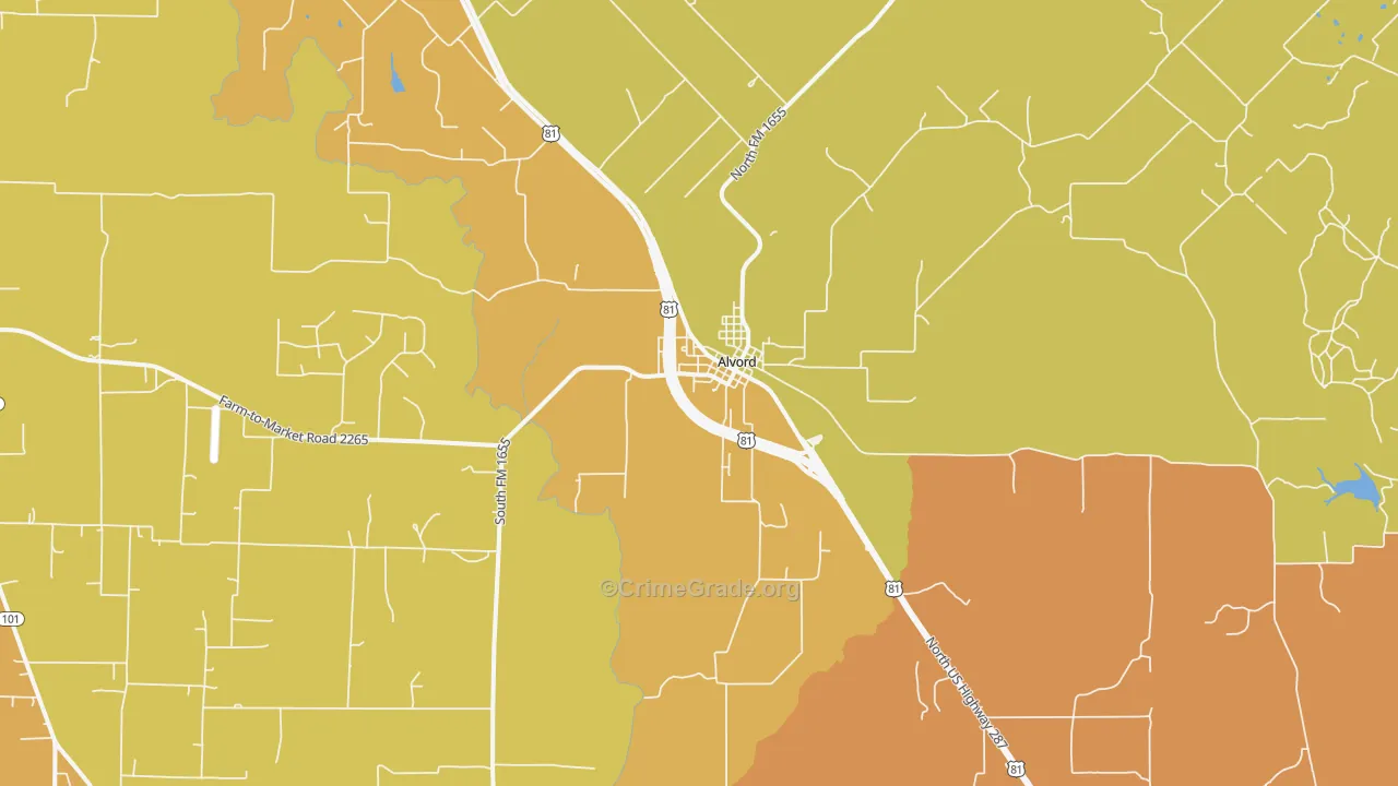 Alvord, TX Map of Murder Rates