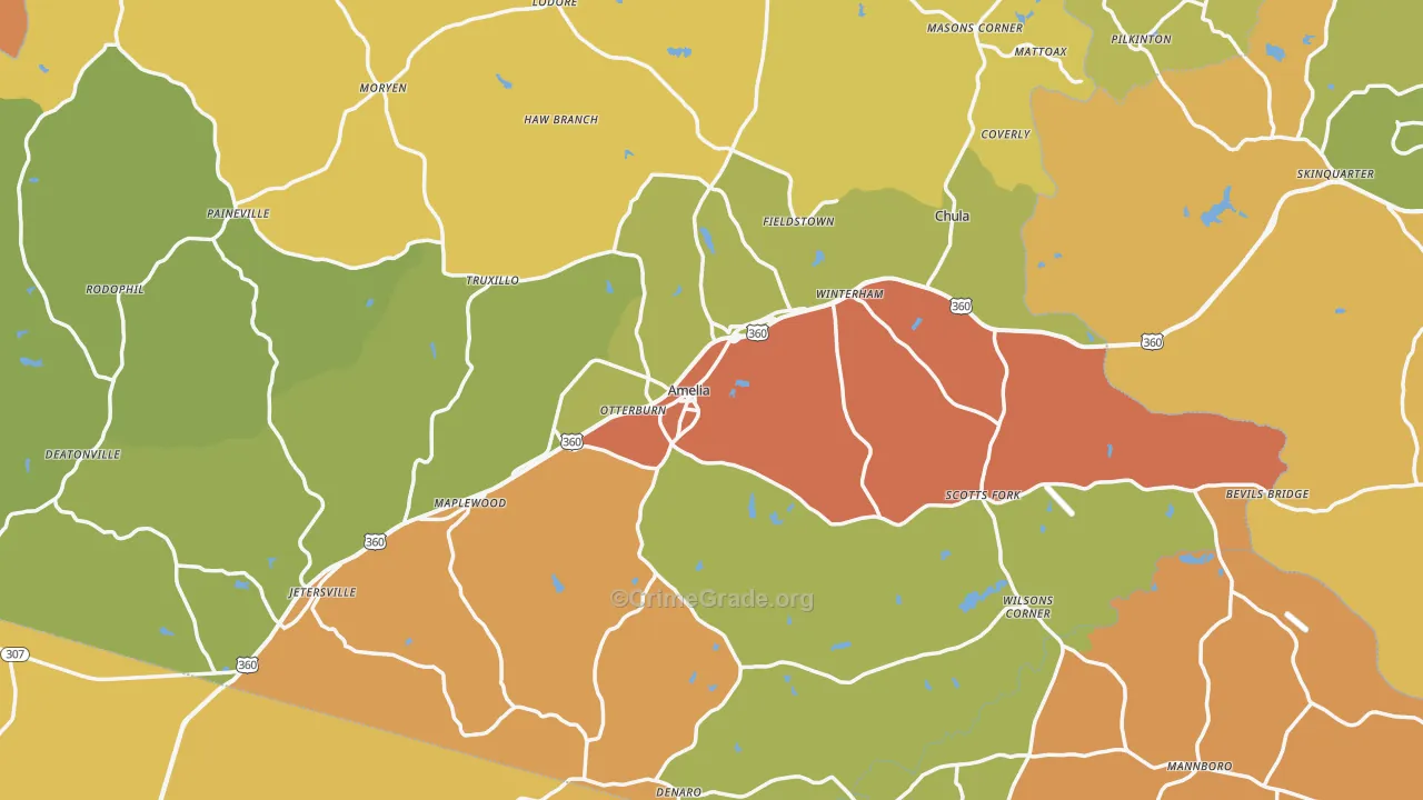 Amelia County, VA Map of Murder Rates