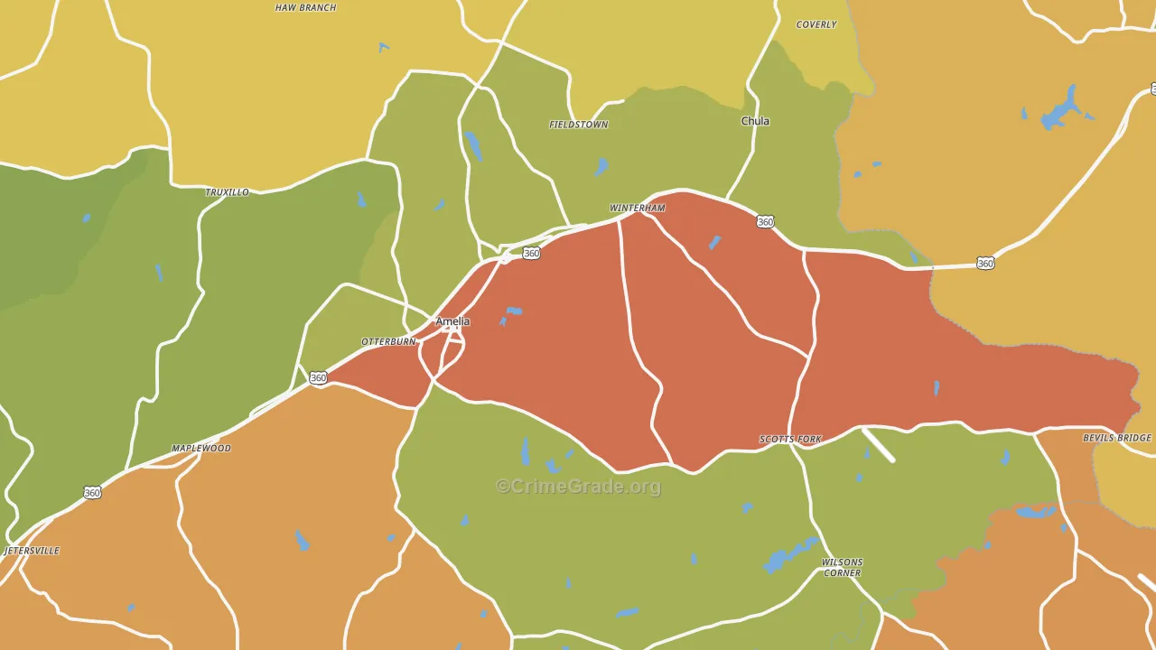 Amelia Court House, VA Map of Murder Rates