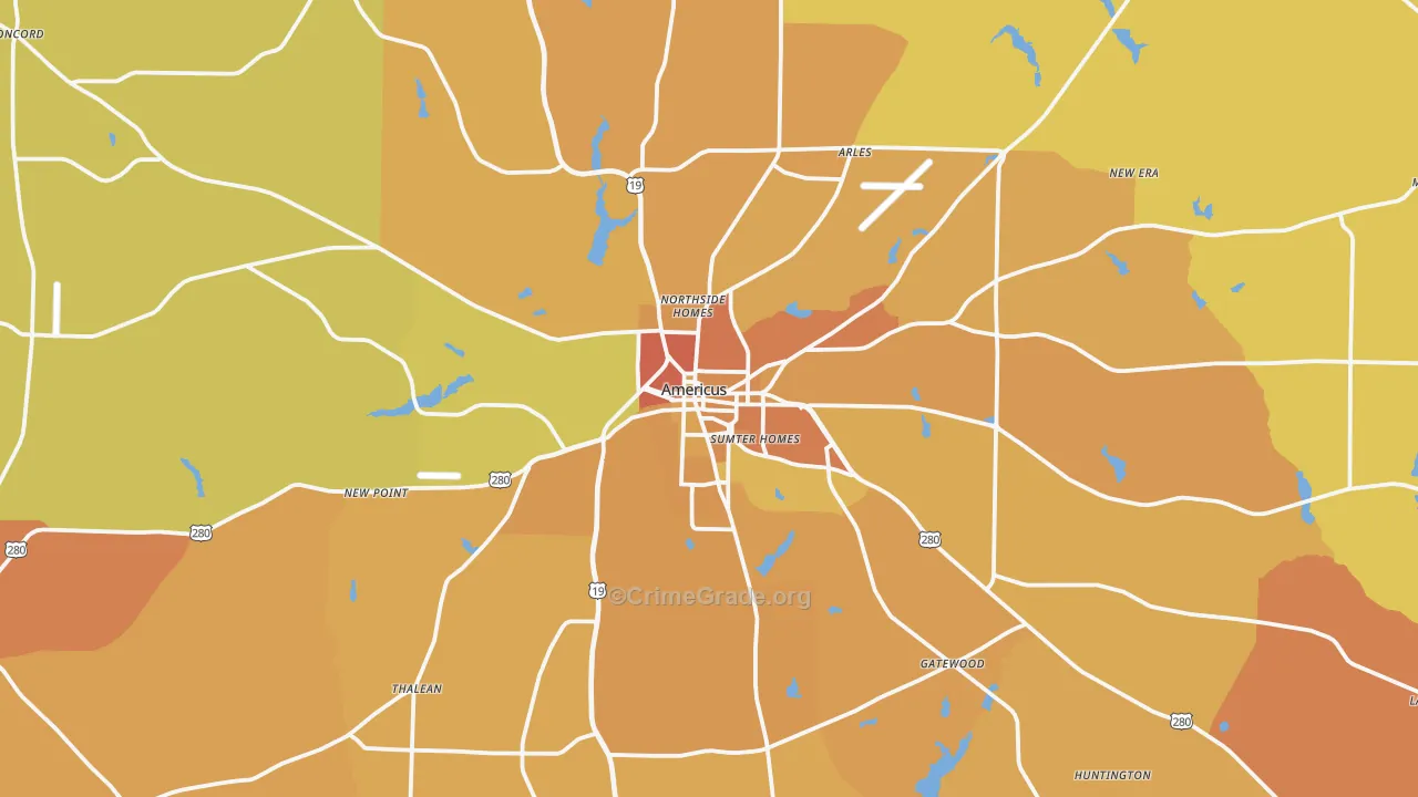 Americus, GA Map of Murder Rates