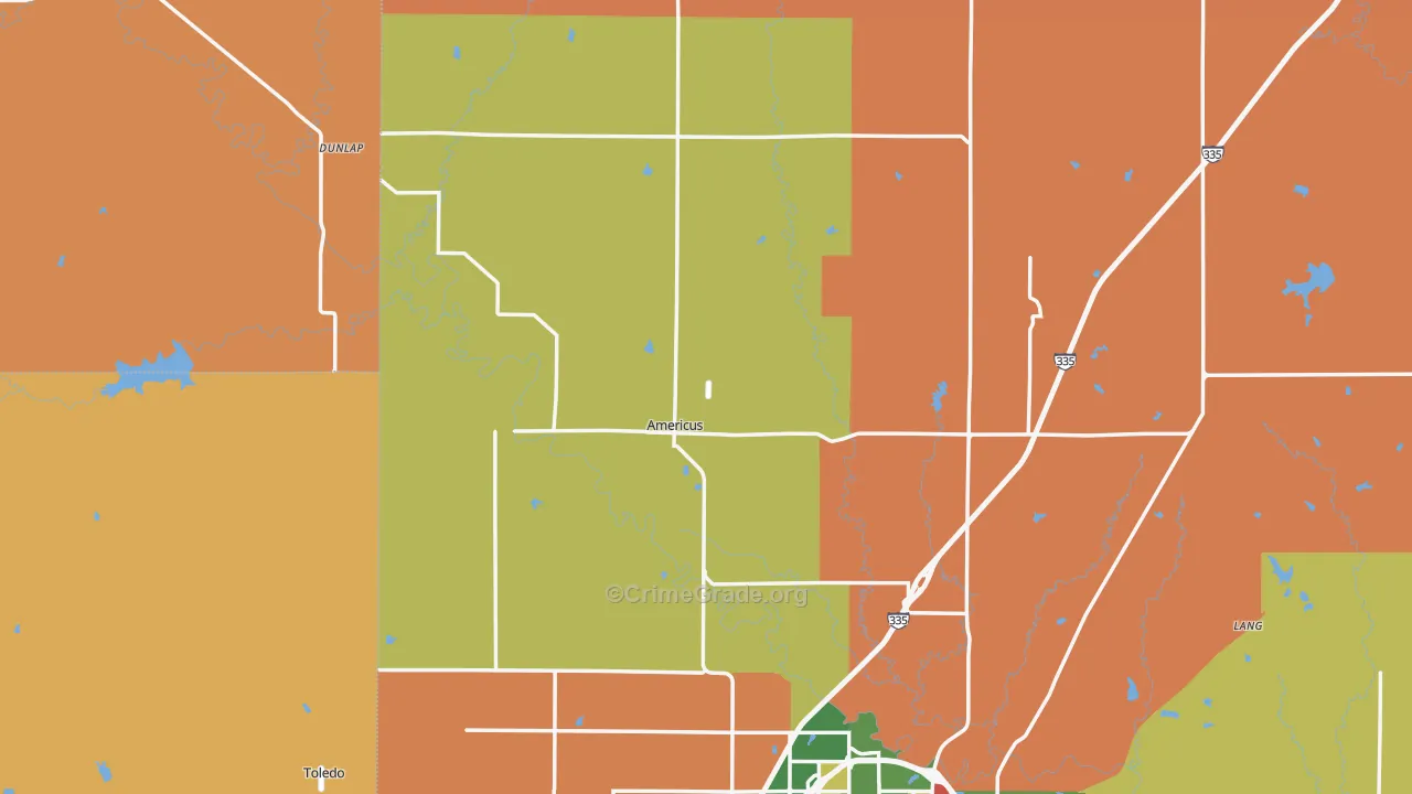 Americus, KS Map of Murder Rates