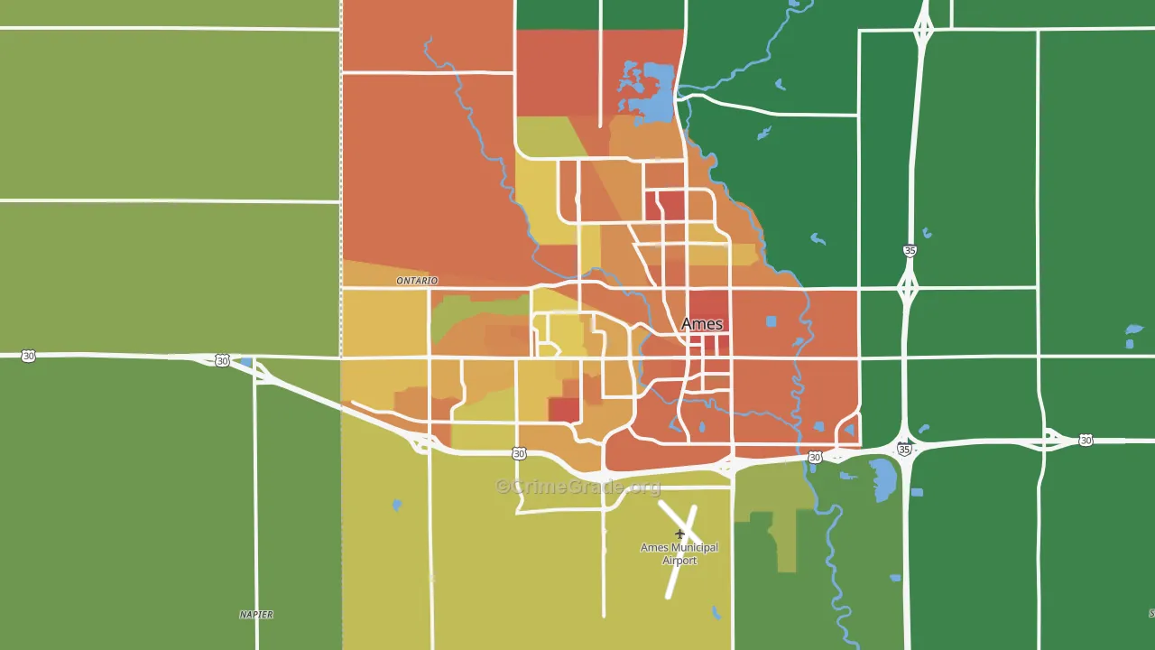 Ames, IA Map of Murder Rates