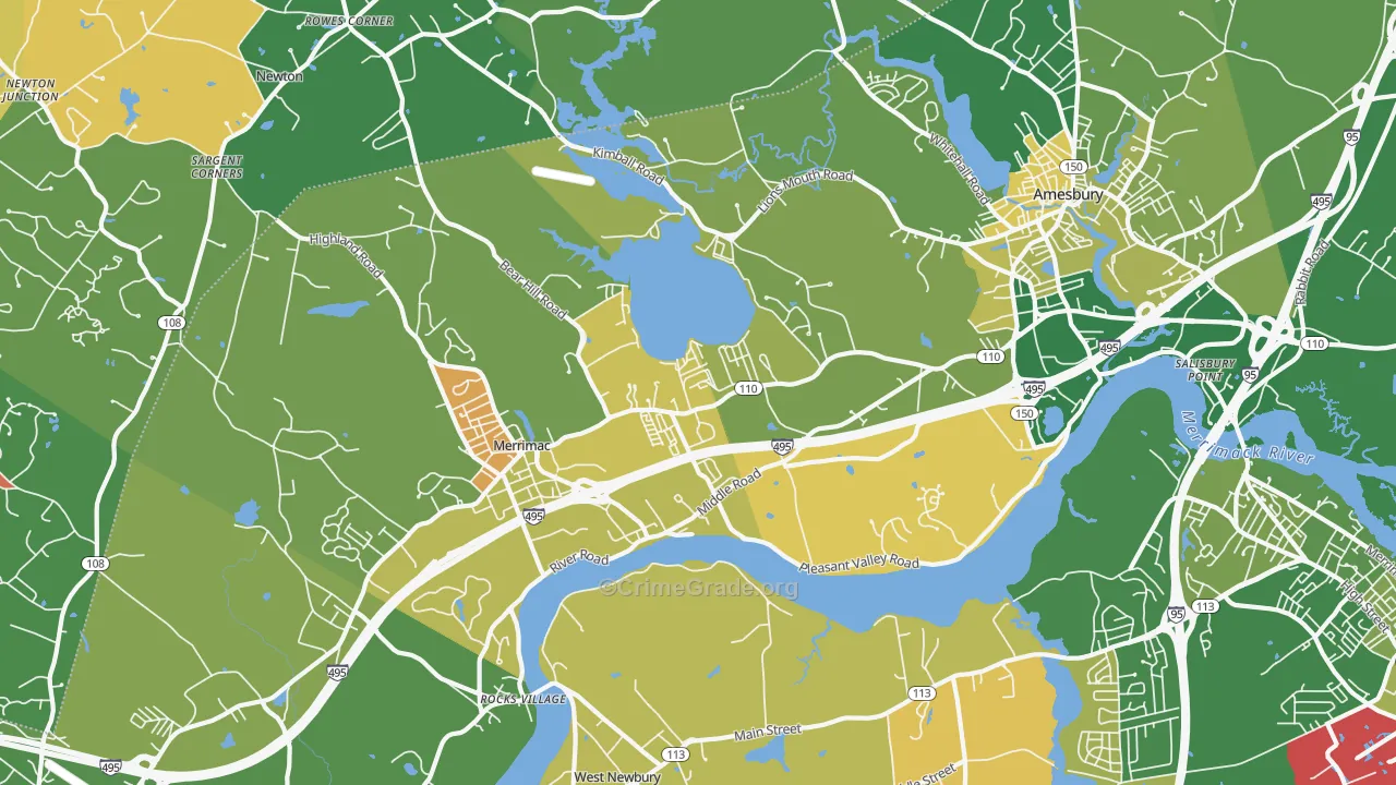 Amesbury, MA Map of Murder Rates