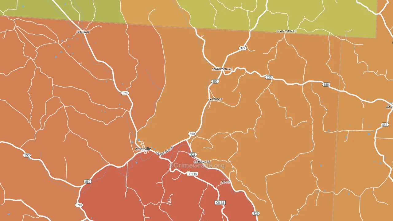 Amesville, OH Map of Murder Rates