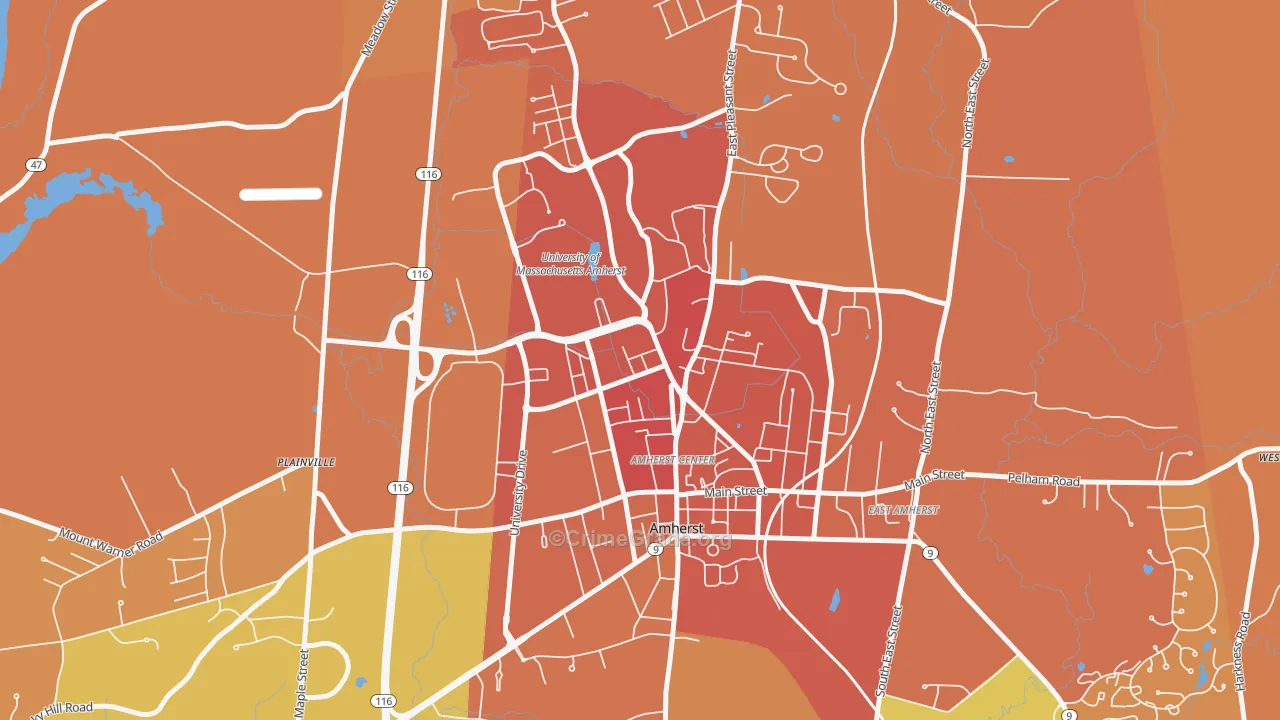 Amherst Center, MA Map of Murder Rates