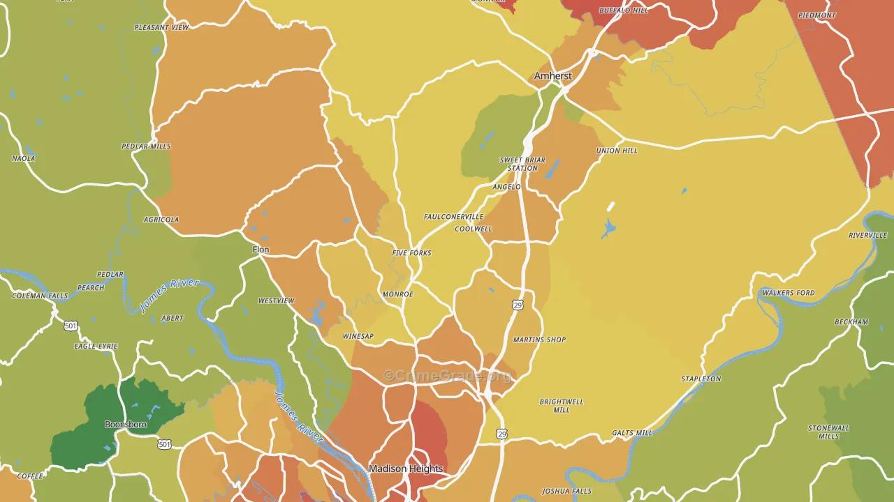 Amherst County, VA Map of Murder Rates