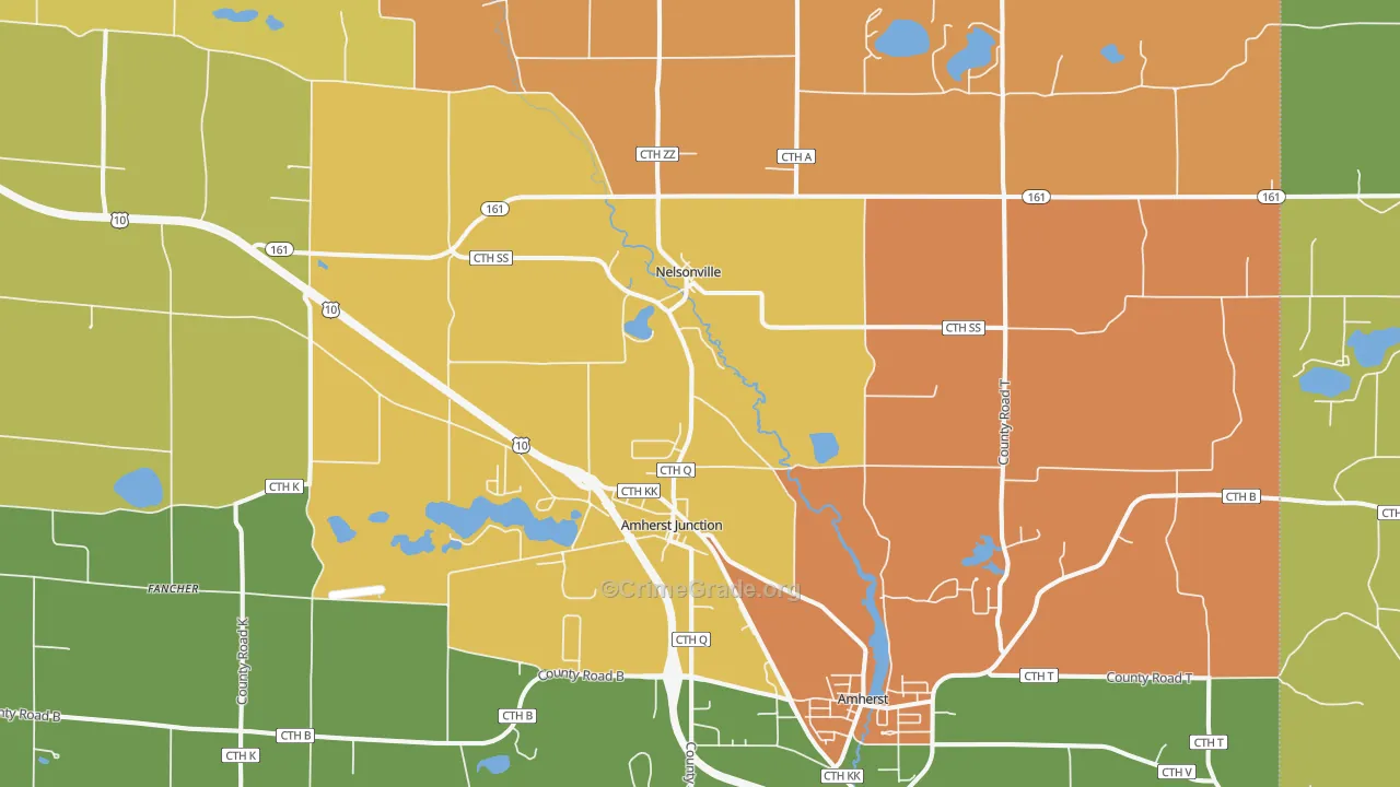 Amherst Junction, WI Map of Murder Rates