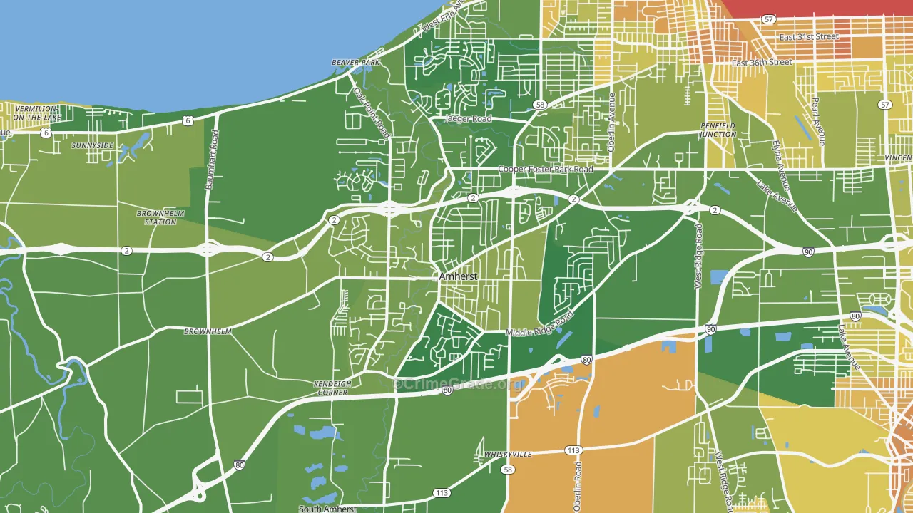 Amherst, OH Map of Murder Rates