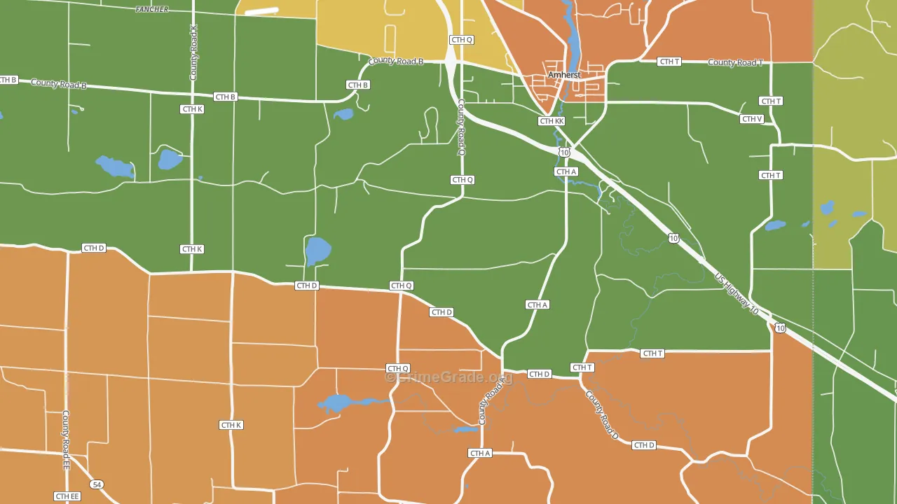 Amherst, WI Map of Murder Rates
