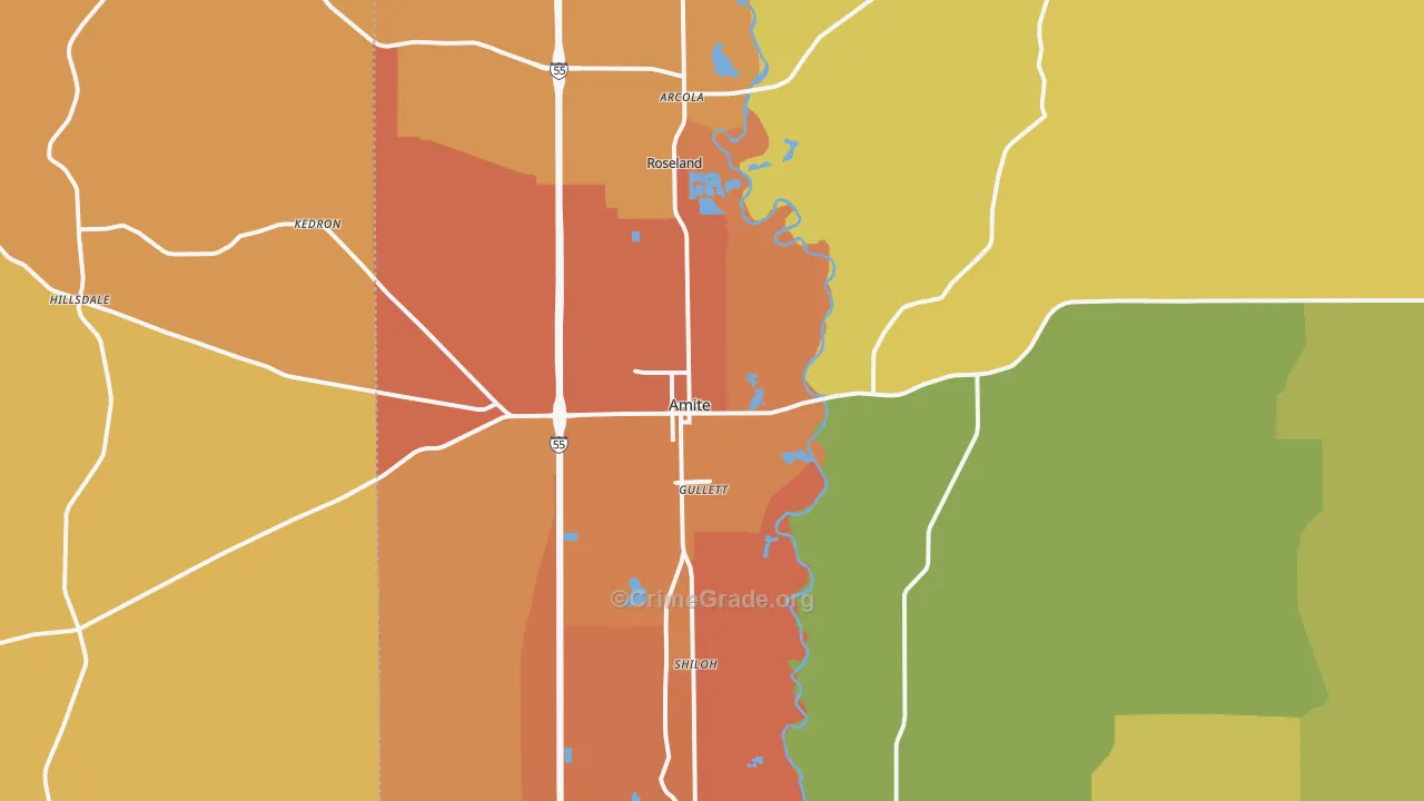 Amite City, LA Map of Murder Rates