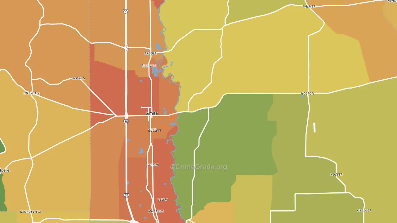 Amite, LA Map of Murder Rates