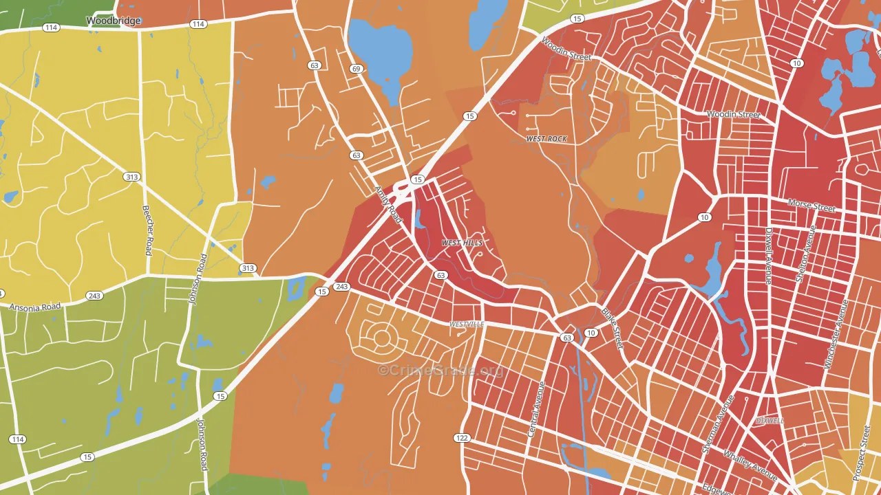 Amity, New Haven, CT Map of Murder Rates
