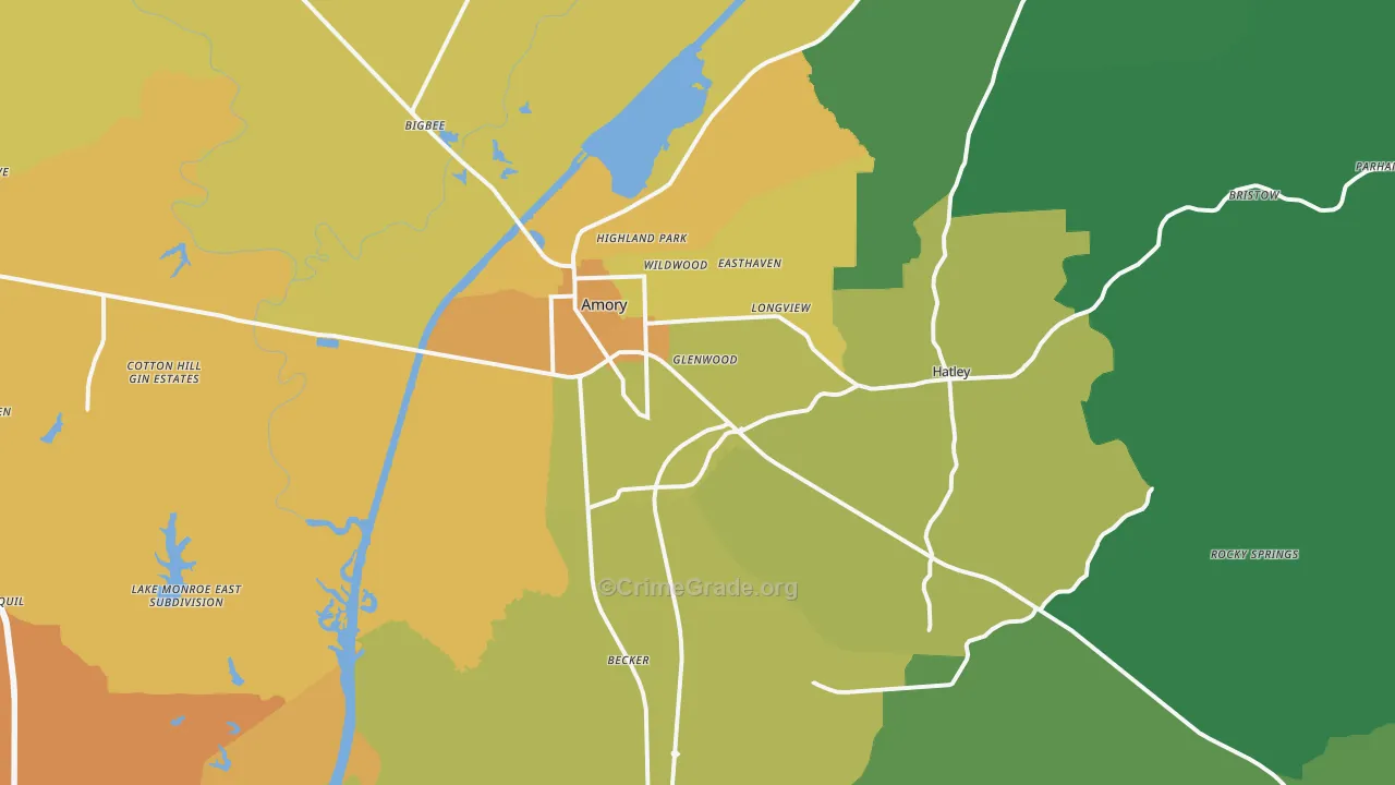 Amory, MS Map of Murder Rates