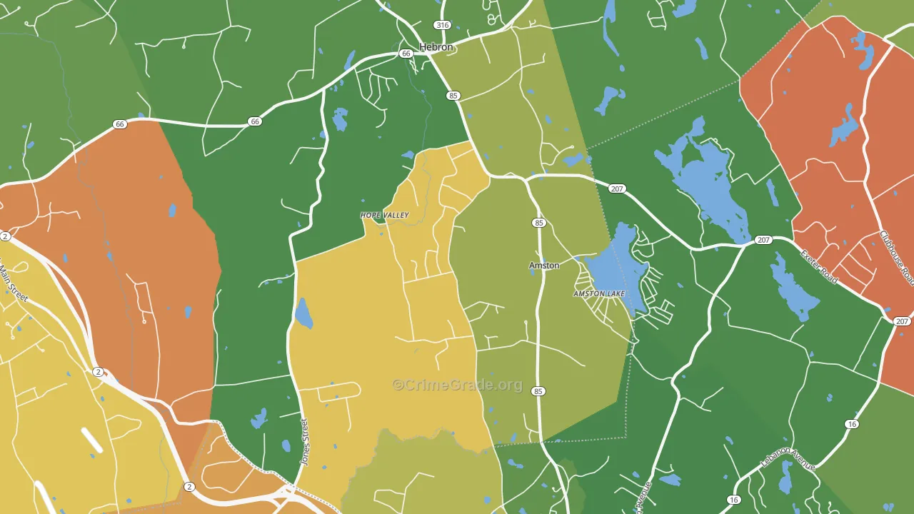Amston, CT Map of Murder Rates