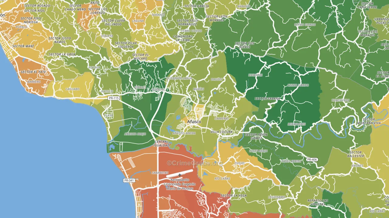Anasco Municipio, PR Map of Murder Rates