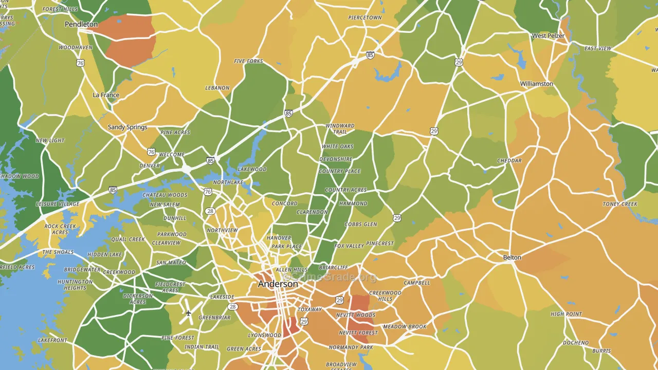 Anderson County, SC Map of Murder Rates