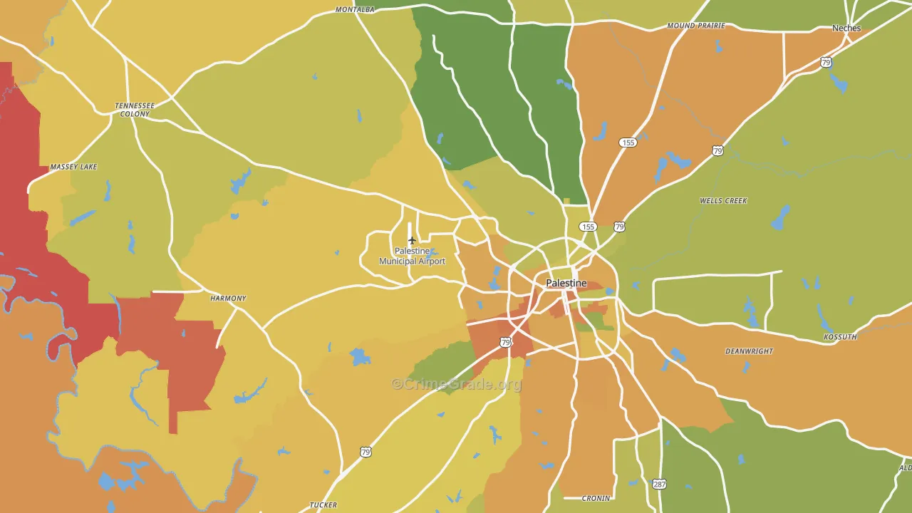 Anderson County, TX Map of Murder Rates