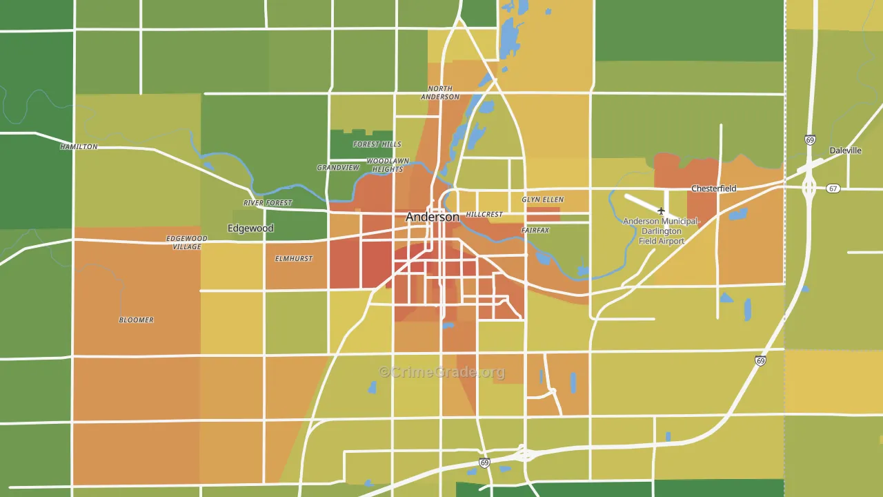 Anderson, IN Map of Murder Rates