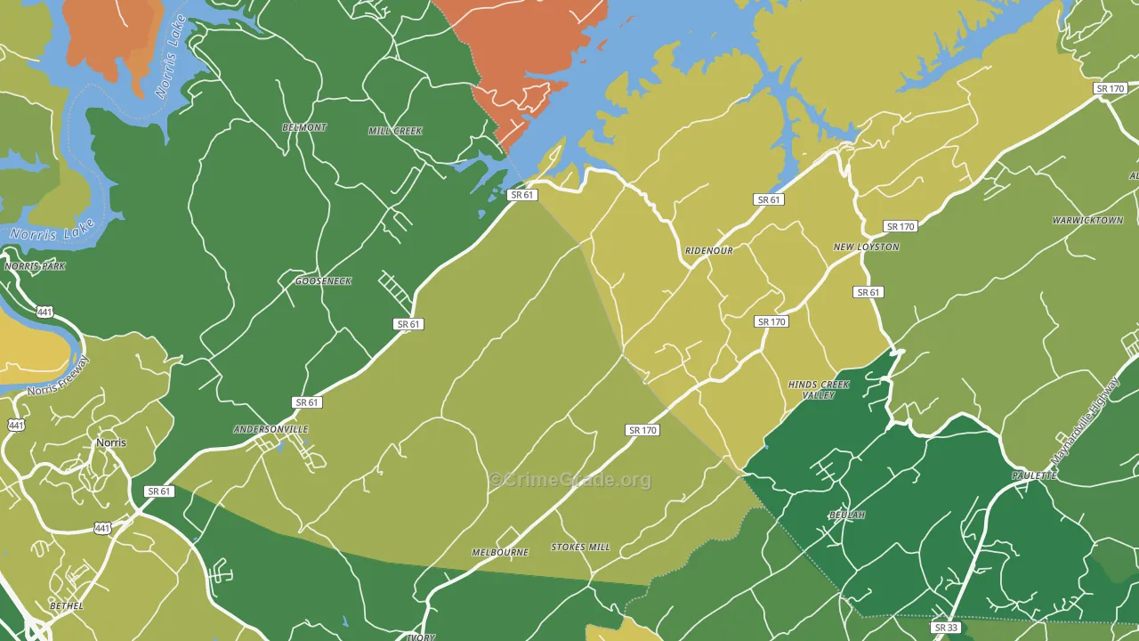 Andersonville, TN Map of Murder Rates