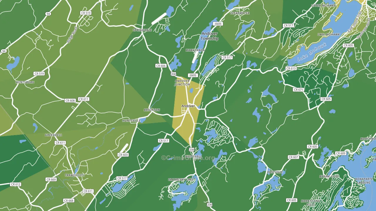 Andover, NJ Map of Murder Rates