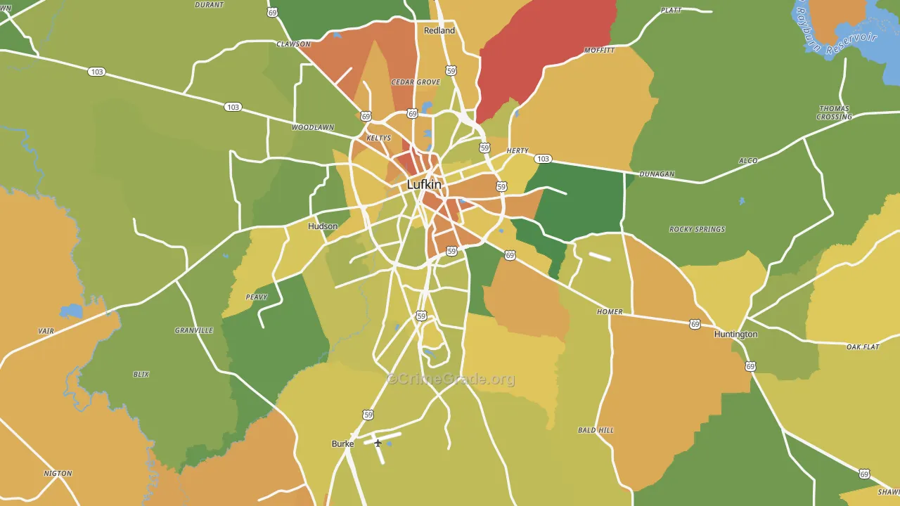 Angelina County, TX Map of Murder Rates