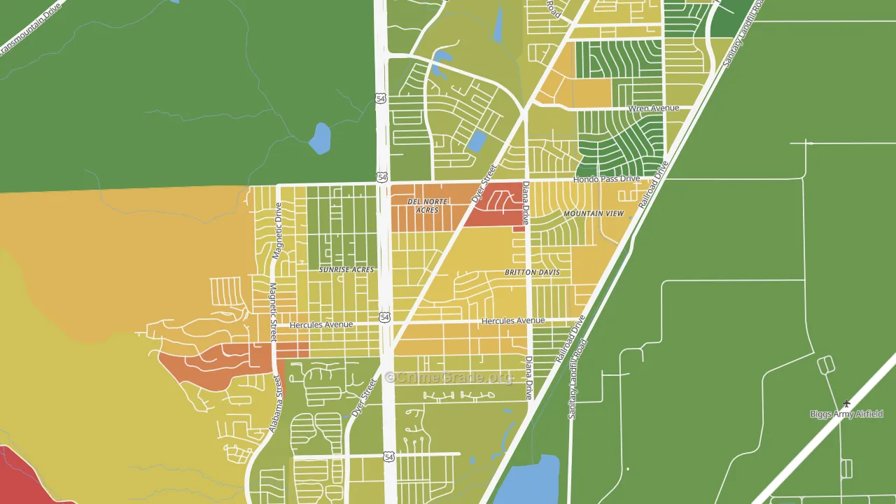 Angels Triangle, El Paso, TX Map of Murder Rates