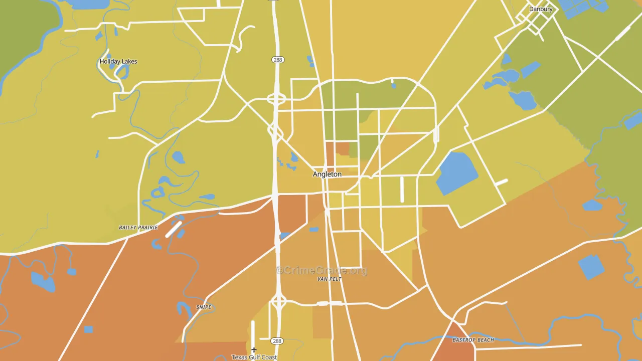 Angleton, TX Map of Murder Rates