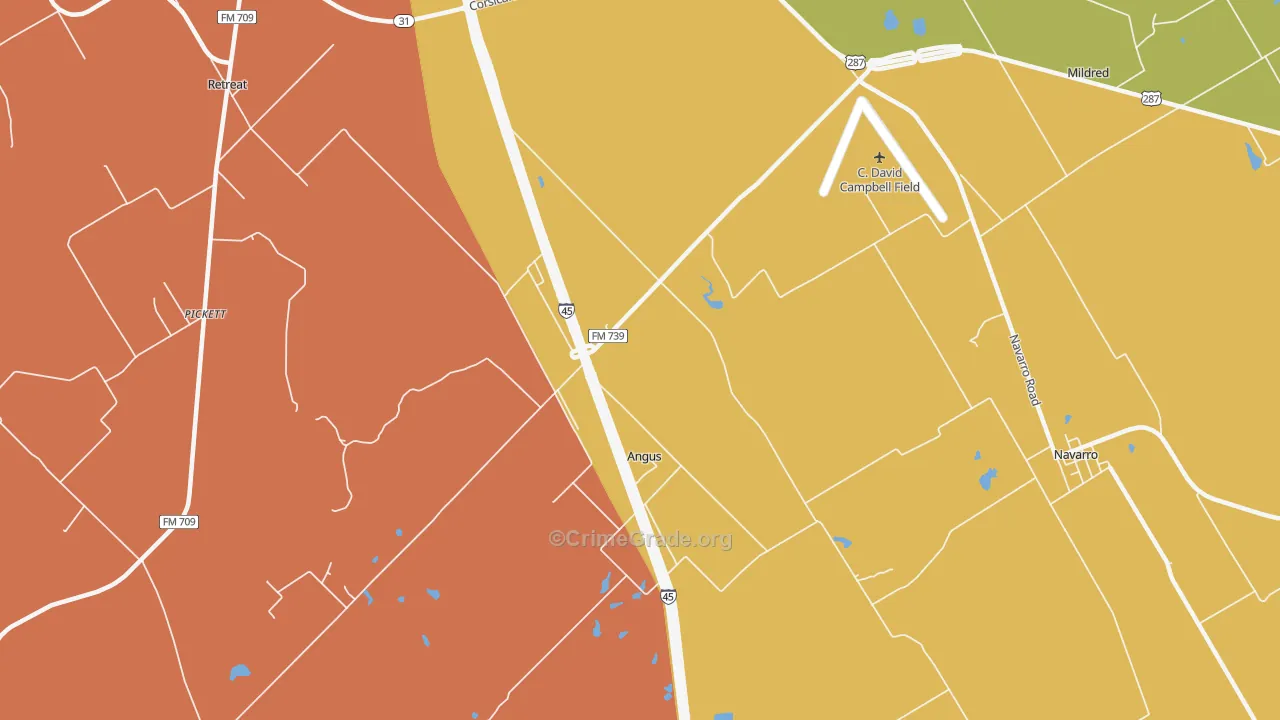 Angus, TX Map of Murder Rates