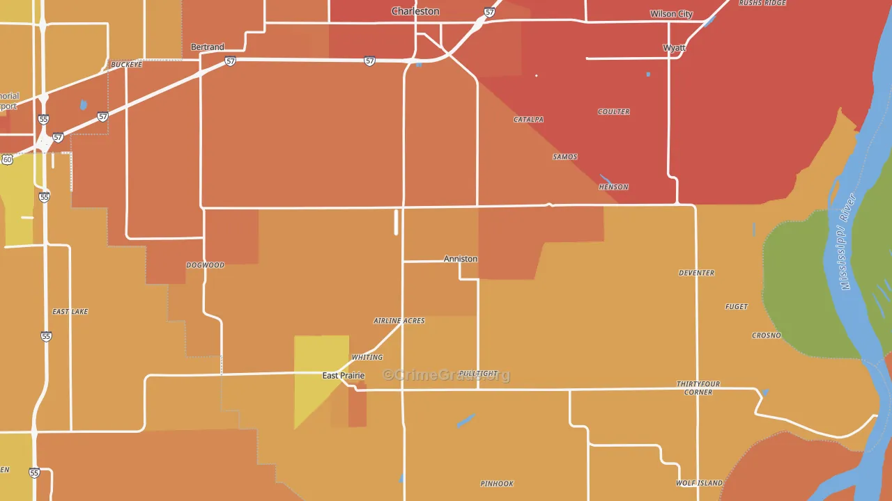 Anniston, MO Map of Murder Rates