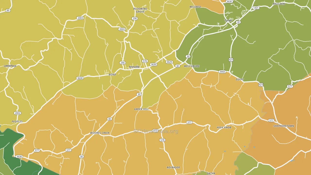 Annville, KY Map of Murder Rates