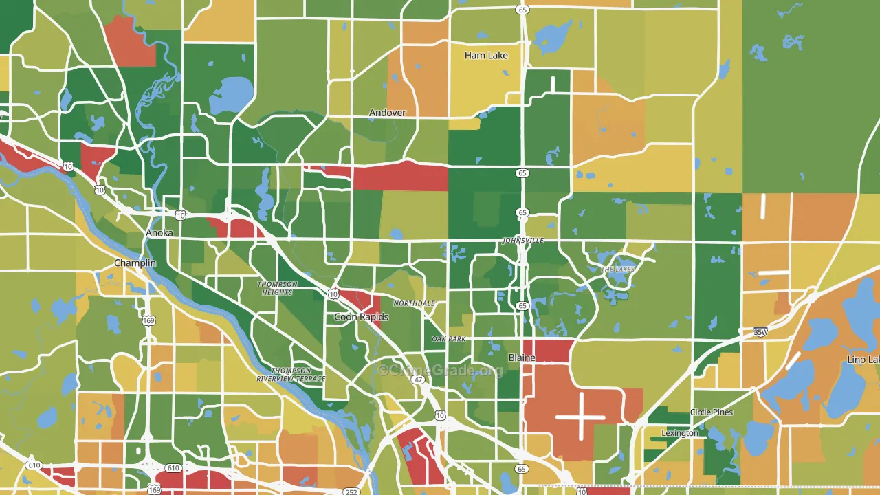 Anoka County, MN Map of Murder Rates