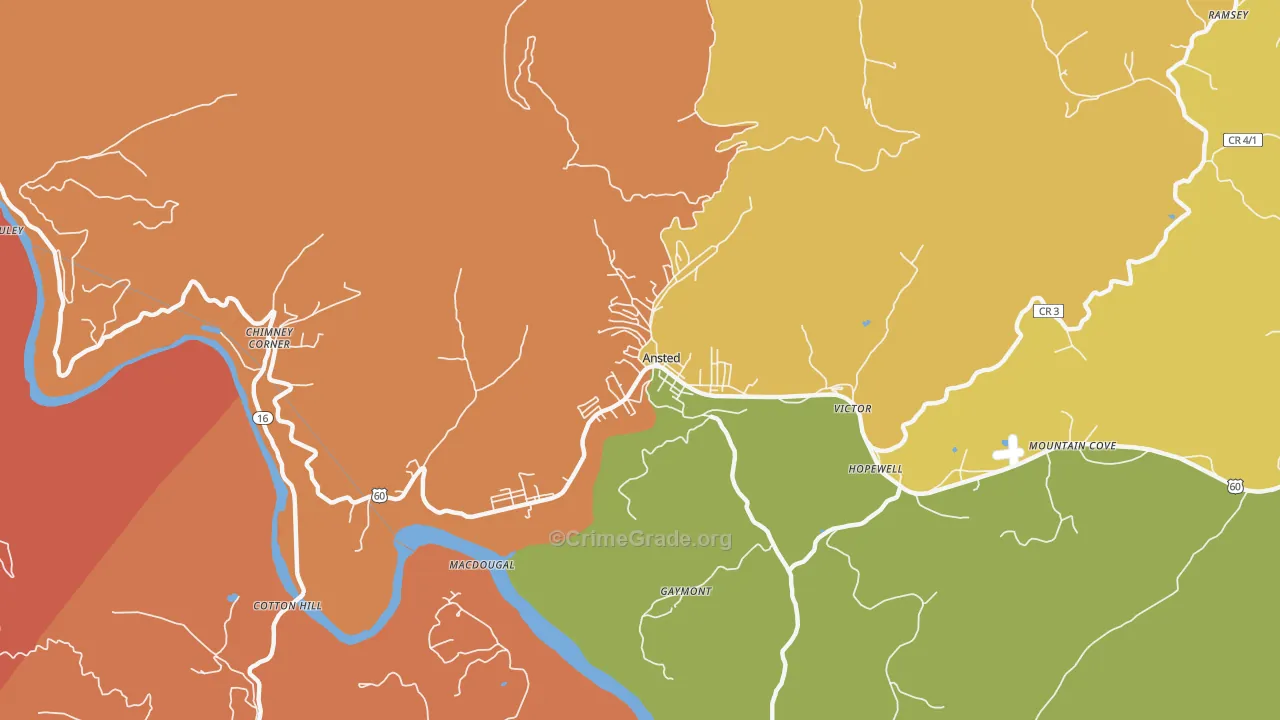 Ansted, WV Map of Murder Rates