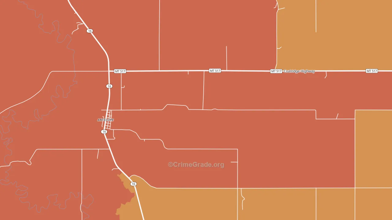 Antelope, MT Map of Murder Rates